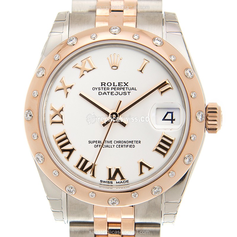 Elegant Rolex Lady Datejust Replica in White Dial & 18kt Steel, Automatic Movement Watch