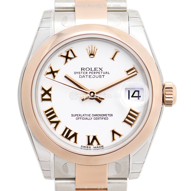 Elegant Rolex Lady Datejust Replica in White Dial & 18kt Steel, Automatic Movement Watch
