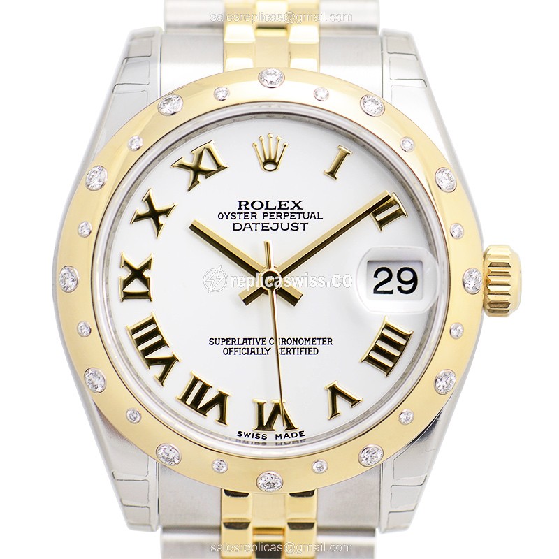 Elegant Rolex Lady Datejust Replica in White Dial & 18kt Steel, Automatic Movement Watch