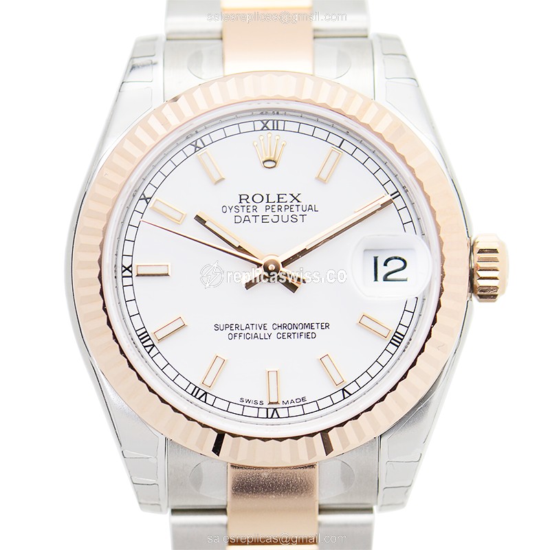 Elegant Rolex Lady Datejust Replica in White Dial 18kt Steel Case, Automatic Movement Watch