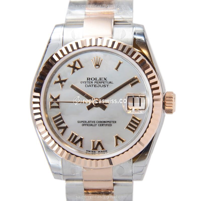 Elegant Rolex Lady Datejust Replica in White Dial & 18kt Steel Case, Automatic Movement Watch