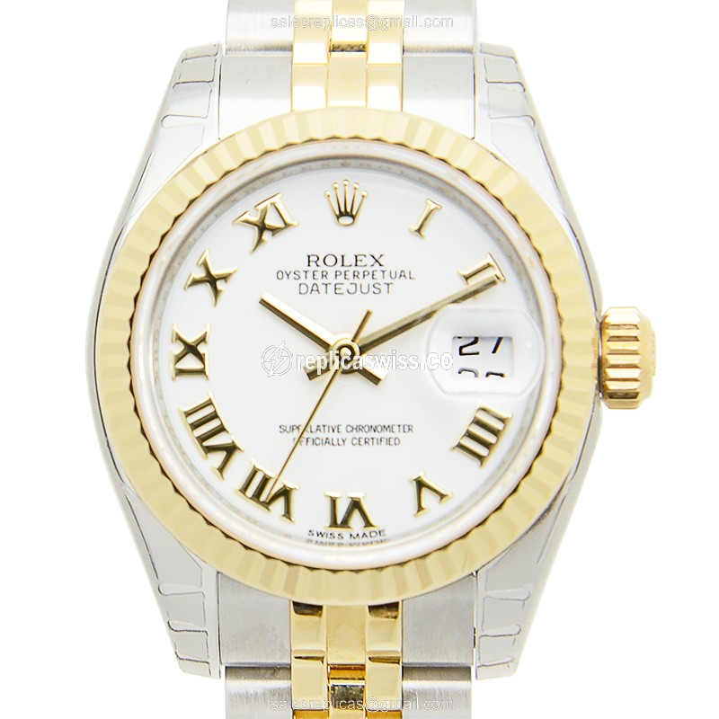 Elegant Rolex Lady Datejust Replica in White Dial, Automatic Movement & 18kt Steel Case Watch