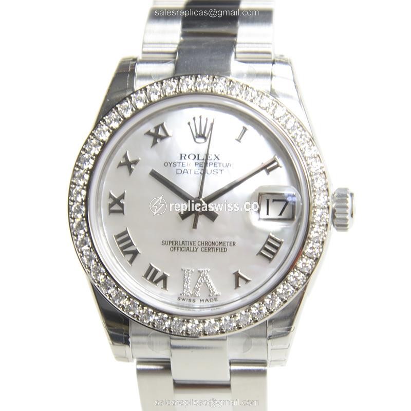 Elegant Rolex Lady Datejust Replica in White Dial & Silver Steel Strap, Automatic Movement Watch