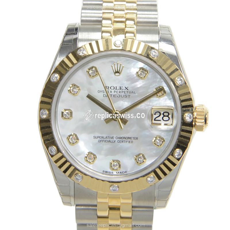 Elegant Rolex Lady Datejust Replica in White Dial & Silver Strap, Automatic Movement Watch