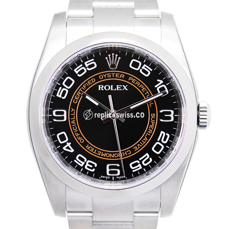Elegant Rolex OYSTER PERPETUAL Replica in Black Dial & Stainless Steel Case with Automatic Movement