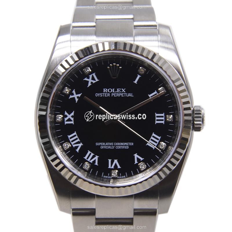 Elegant Rolex OYSTER PERPETUAL Replica with Black Dial Automatic Movement Watch