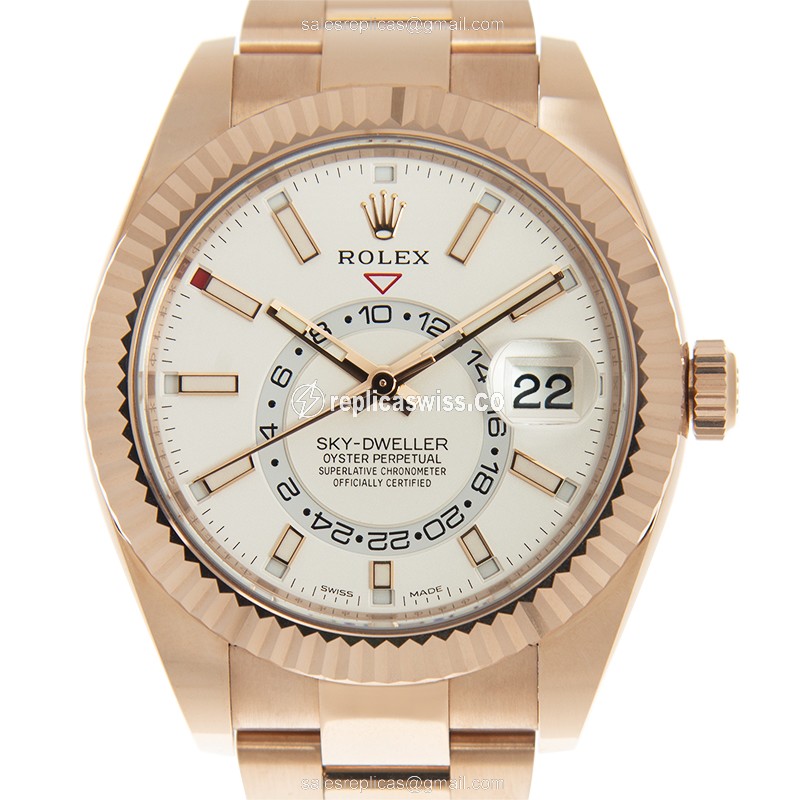 Elegant Rolex Sky-Dweller Replica in 18kt Gold, Automatic Movement, White Dial Watch