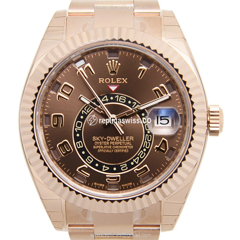 Elegant Rolex Sky-Dweller Replica in 18kt Gold Case & Brown Dial, Automatic Movement Watch