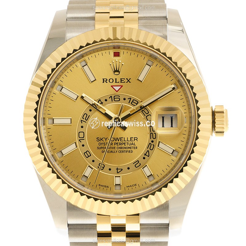 Elegant Rolex Sky-Dweller Replica in 18kt Gold & Steel Case, Automatic Movement Watch