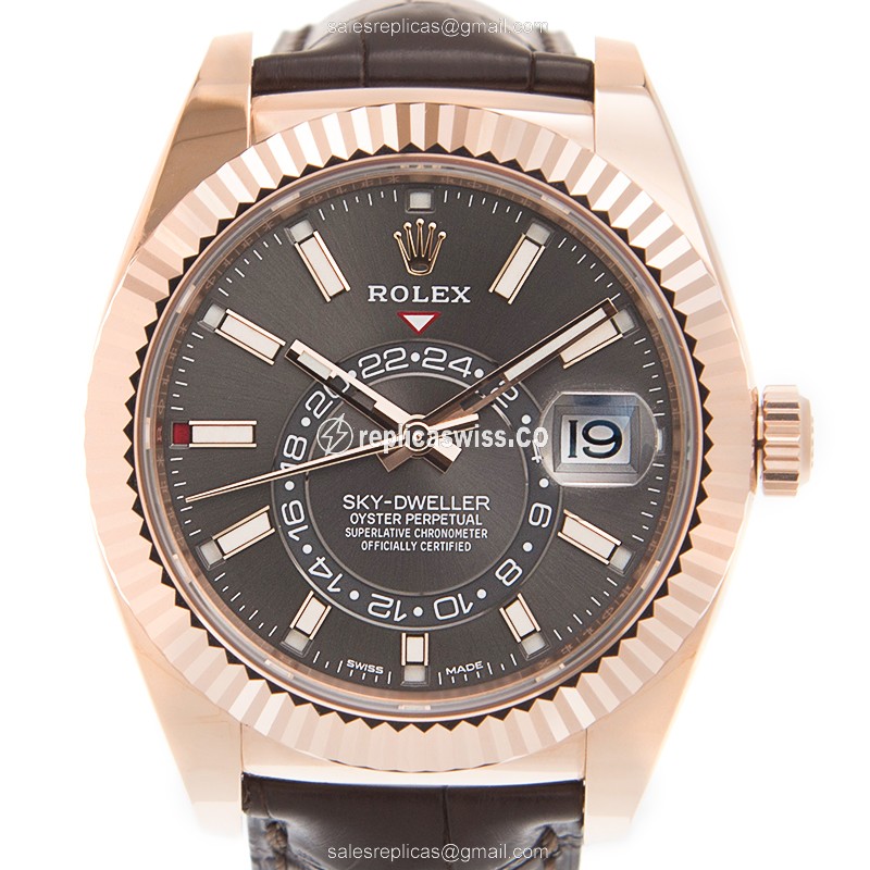 Elegant Rolex Sky-Dweller Replica in 18kt Gold with Automatic Movement Gray Dial Watch