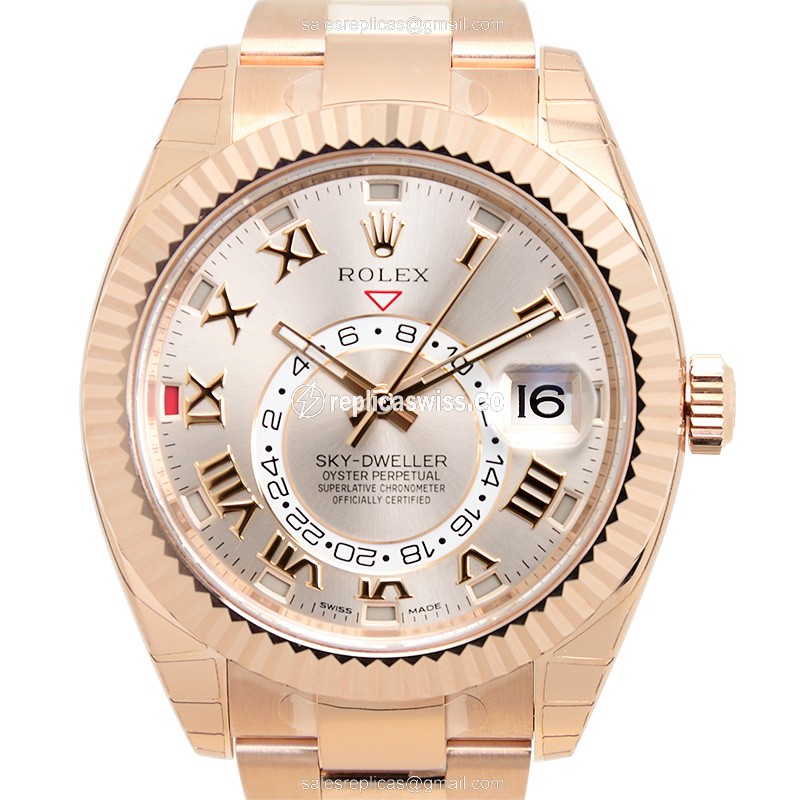 Elegant Rolex Sky-Dweller Replica in 18kt Pink Gold with Automatic Movement Sapphire Crystal