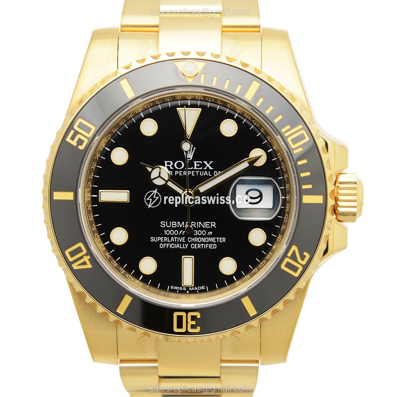 Elegant Rolex Submariner Replica in 18kt Gold, Automatic Movement & Black Dial Watch