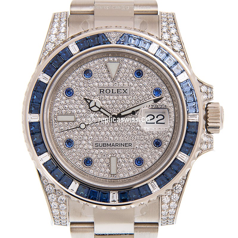 Elegant Rolex Submariner Replica in 18kt White Gold with Automatic Movement Silver Dial Watch