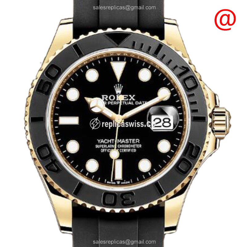 Elegant Rolex Yacht Master Replica in 18kt Gold with Automatic Movement Black Dial Watch
