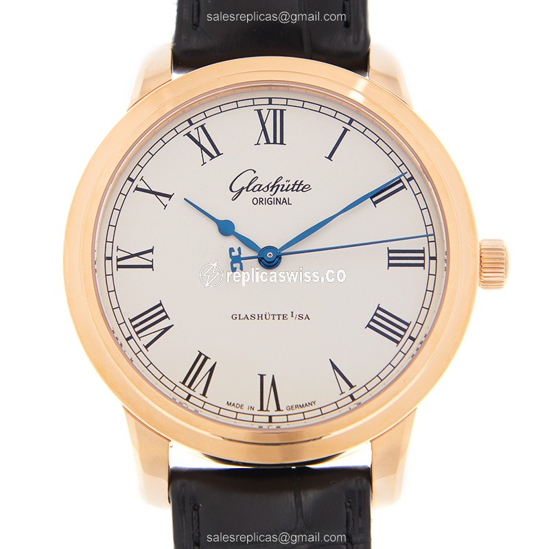 Elegant Senator Manual Winding Skeletonized Replica in White Dial & 18kt Gold Case Watch