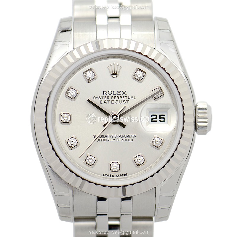 Elegant Silver Dial 18kt White Gold & Steel Rolex Lady Datejust Automatic Watch Replica, Crafted