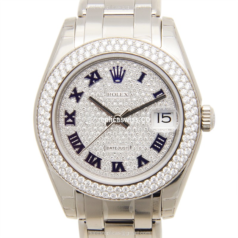 Elegant Silver Dial Rolex 81339ZER Lady Datejust Replica in 18kt Gold & Sapphire Crystal Watch