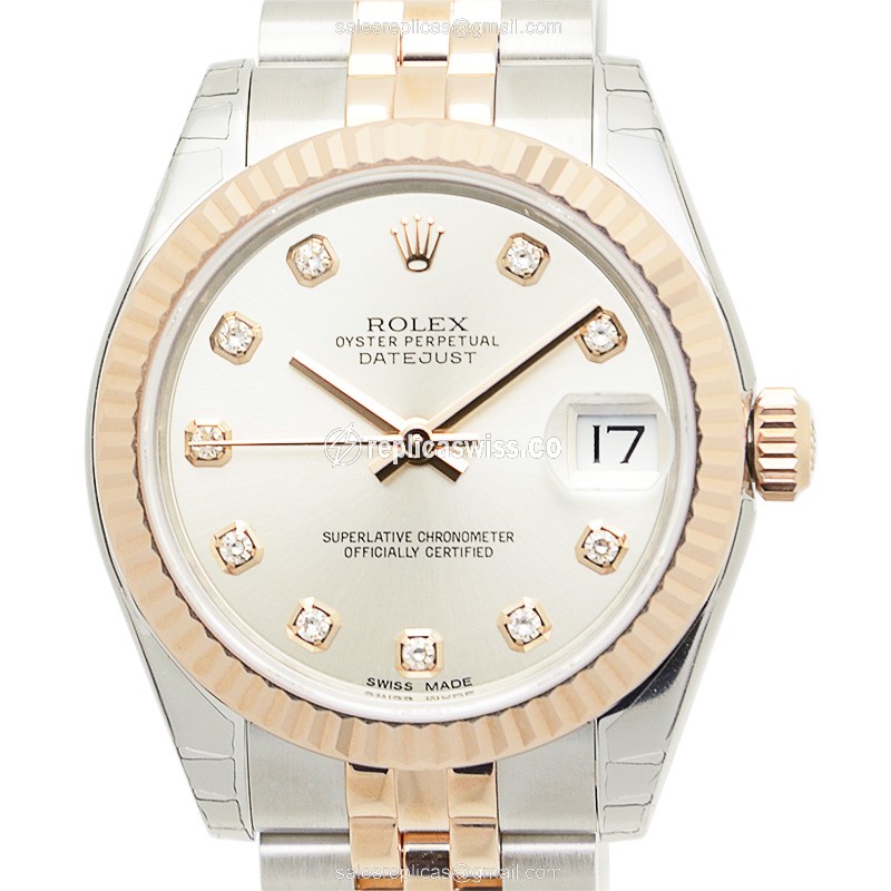 Elegant Silver Dial Rolex Lady Datejust Replica, Automatic Movement & 18kt Steel Case Watch