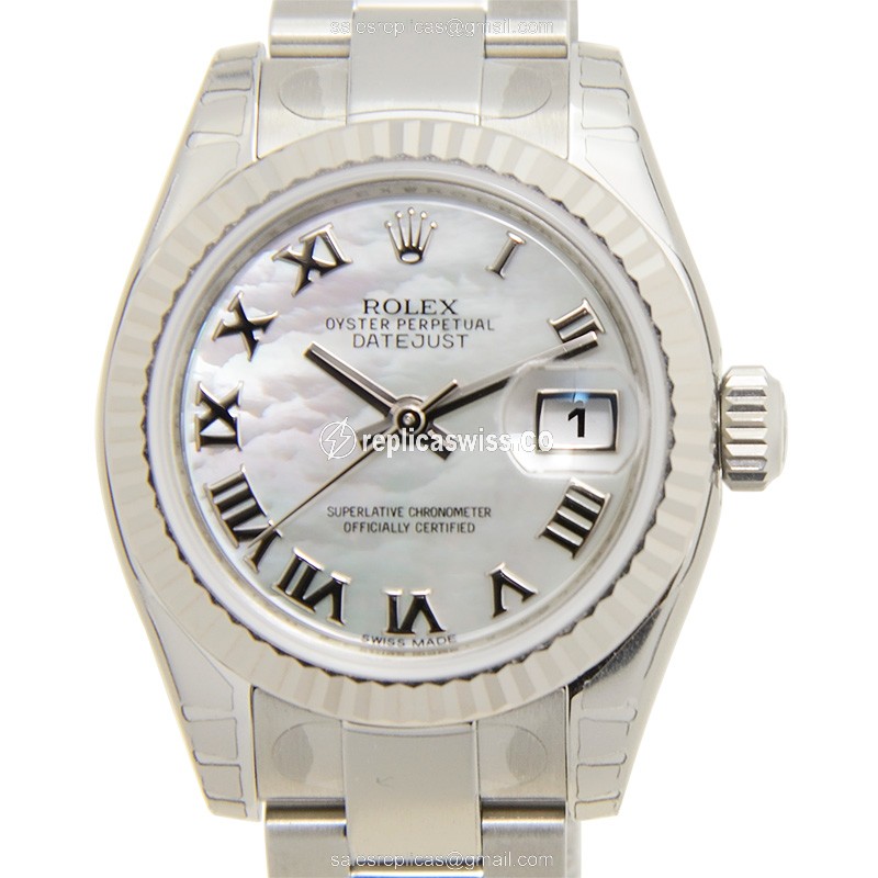 Elegant Silver Dial Rolex Lady Datejust Replica Watch with Automatic Movement Steel Strap