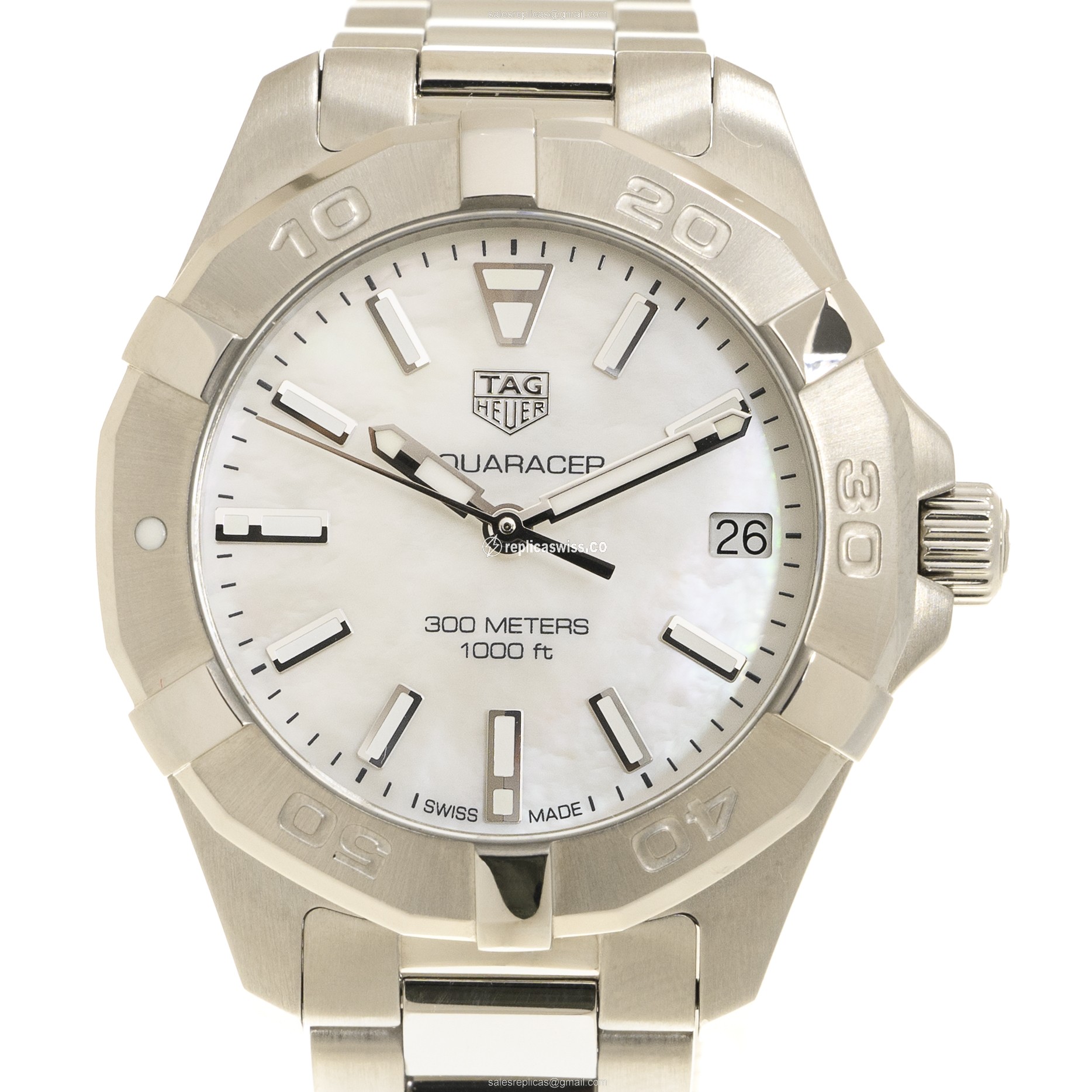 Elegant Tag Heuer AQUARACER Quartz Replica, White Dial & Silver Steel Case Watch