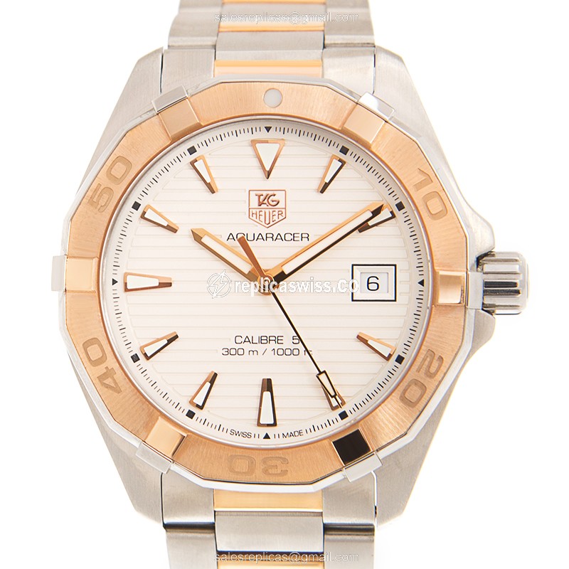 Elegant Tag Heuer AQUARACER Replica in 18kt Rose Gold & Steel Case with Automatic Movement and