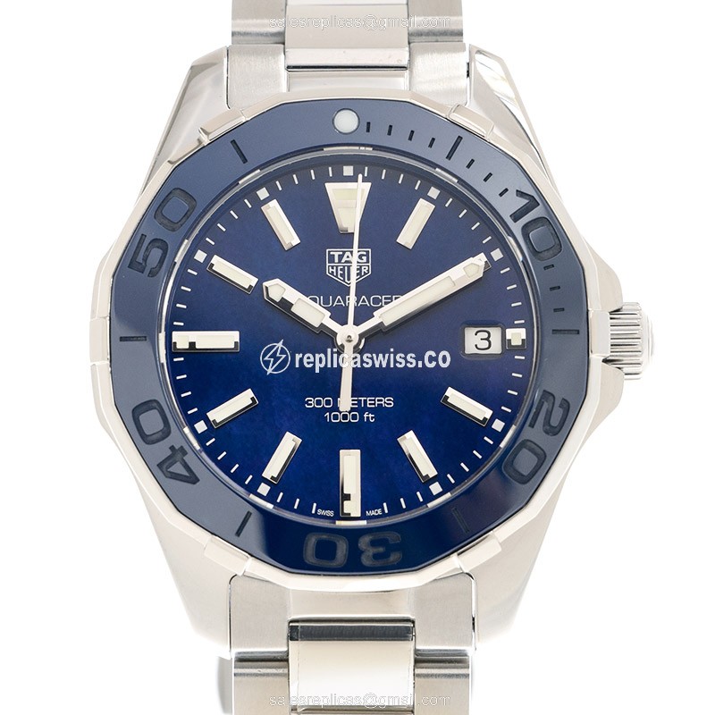 Elegant Tag Heuer AQUARACER Replica in Stainless Steel Case, Blue Dial, Silver Clasp with