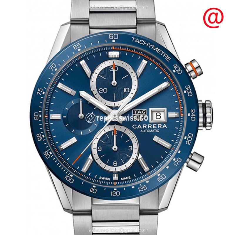 Elegant Tag Heuer Carrera Automatic Replica in Stainless Steel Case with Blue Dial Silver Strap