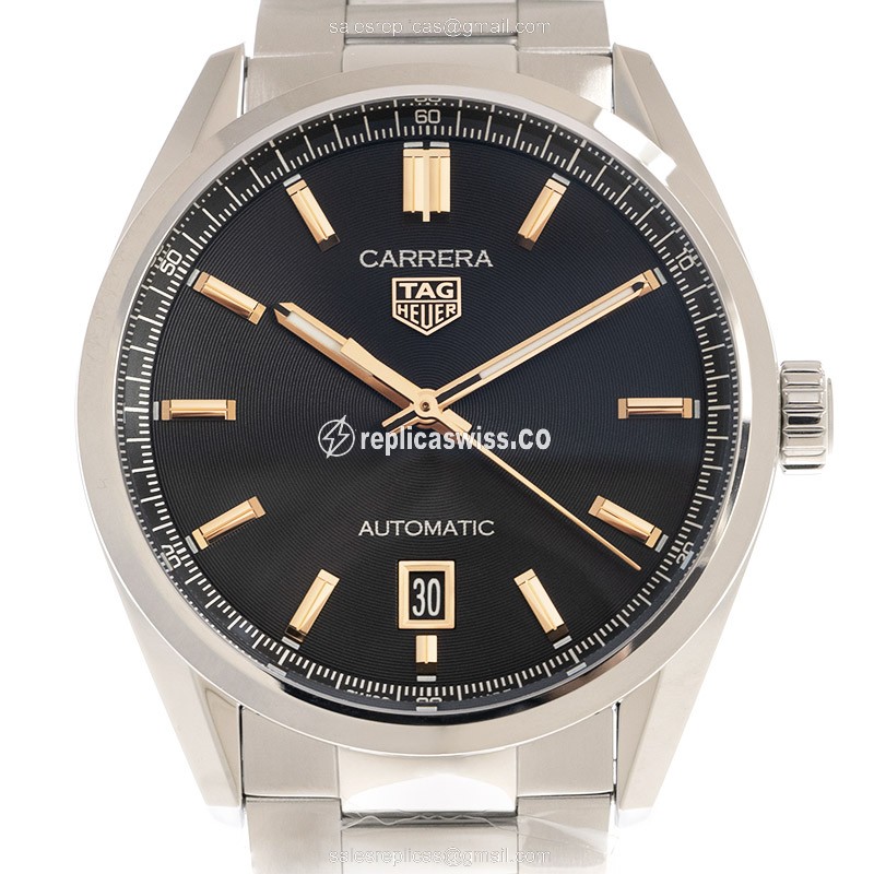 Elegant Tag Heuer Carrera Automatic Steel Replica, Black Dial & Silver Band Watch