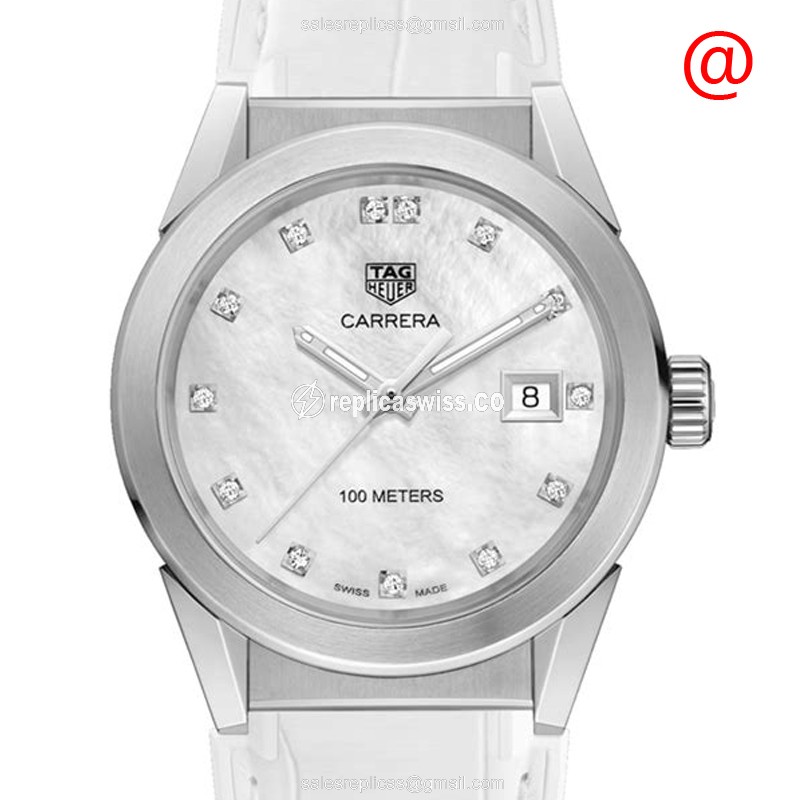 Elegant Tag Heuer Carrera Quartz Replica in Stainless Steel Case with White Dial Leather Strap