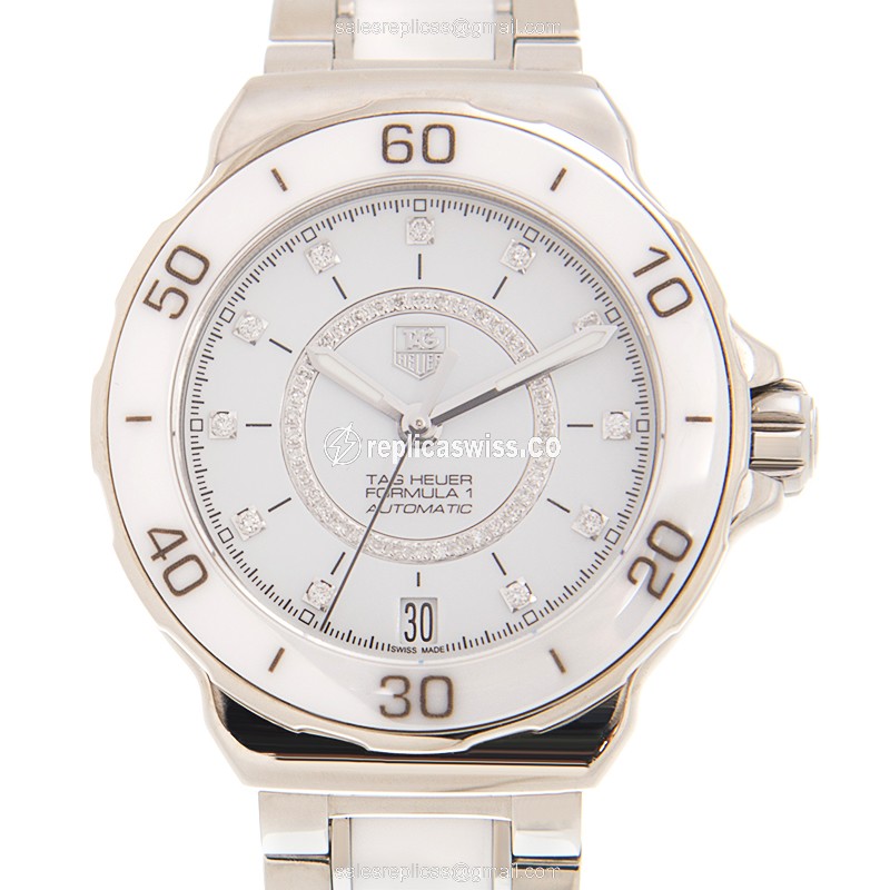 Elegant Tag Heuer WAU2211-BA0861 F1 Replica in White Dial Stainless Steel Case with Automatic