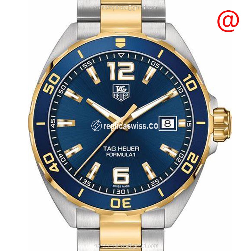 Elegant Tag Heuer WAZ1120.BB0879 Replica with Blue Dial, 18kt Steel Case & Gold Strap Watch