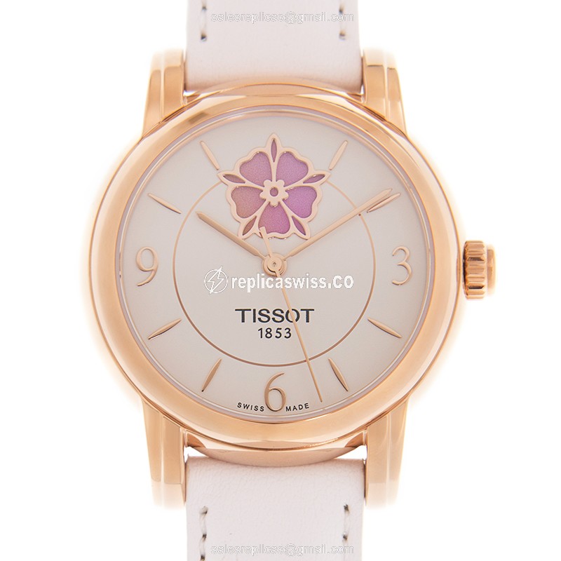 Elegant Tissot Lady Heart Replica in White Dial & Leather Strap, Automatic Movement Watch