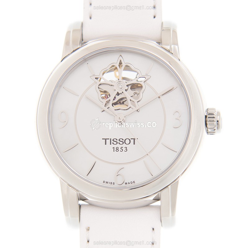 Elegant Tissot Lady Heart Replica Watch | Automatic Movement, White Dial, Leather Strap