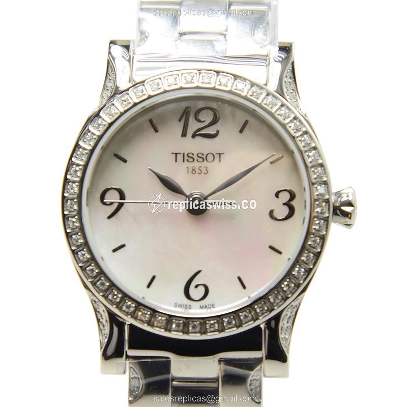 Elegant Tissot T-Classic Quartz Watch with White Dial & Diamond Clasp, Premium Silver Steel Strap