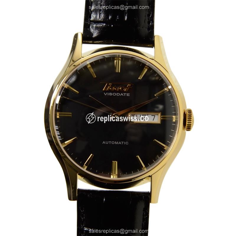 Elegant Tissot T-Classic Replica Watch | Automatic Movement, Black Dial & Leather Strap