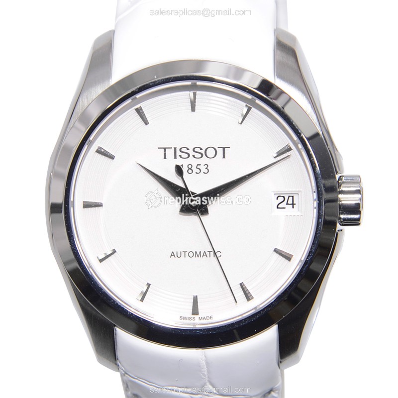 Elegant Tissot T-Classic Replica Watch | Automatic Movement, White Dial & Leather Strap