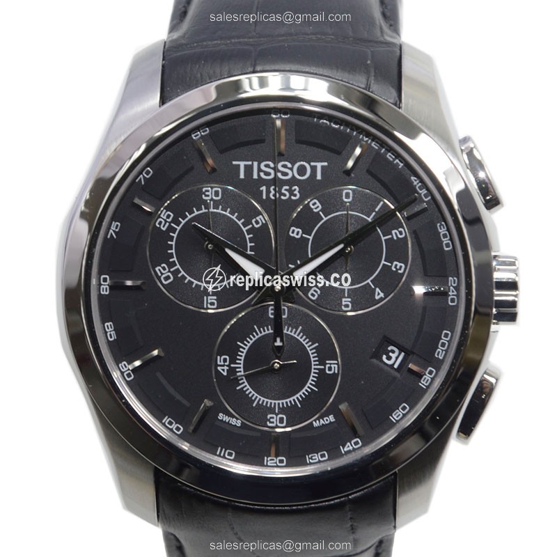 Elegant Tissot T-Classic Replica Watch | Black Dial, Leather Strap | Quartz Movement
