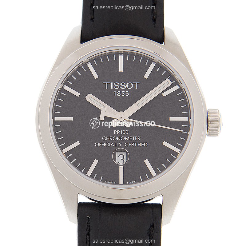 Elegant Tissot T-Classic Replica Watch | Black Dial, Stainless Steel Case & Leather Strap