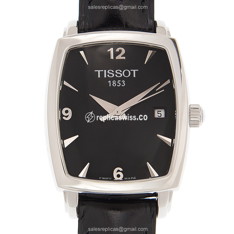 Elegant Tissot T-Classic Replica Watch | Black Dial, Stainless Steel Case | Leather Strap