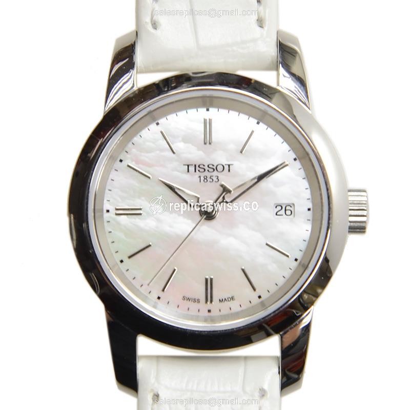 Elegant Tissot T-CLASSIC Replica Watch | White Dial, Leather Strap | Quartz Movement
