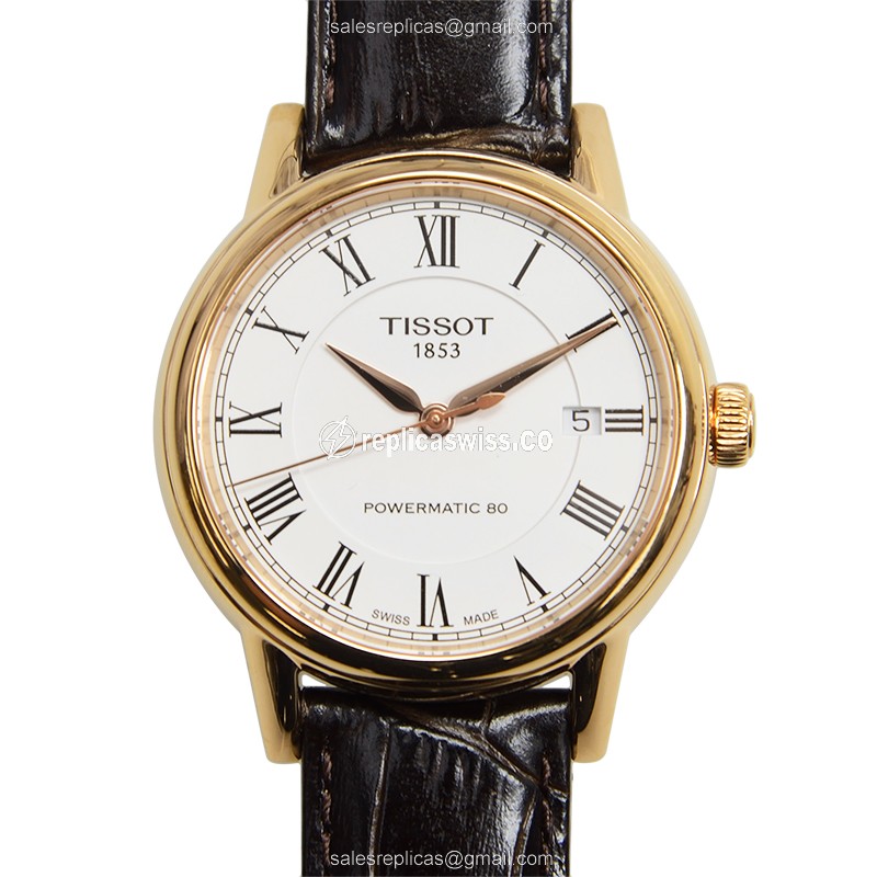 Elegant Tissot T-Classic Replica Watch with Automatic Movement & Silver Dial on Brown Leather Strap
