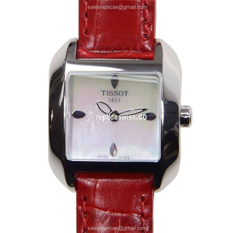 Elegant Tissot T-LADY Replica Watch in Silver Dial & Genuine Leather Strap