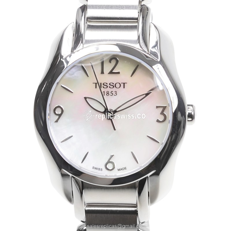 Elegant Tissot T-LADY Replica Watch | White Dial, Stainless Steel Case & Silver Strap