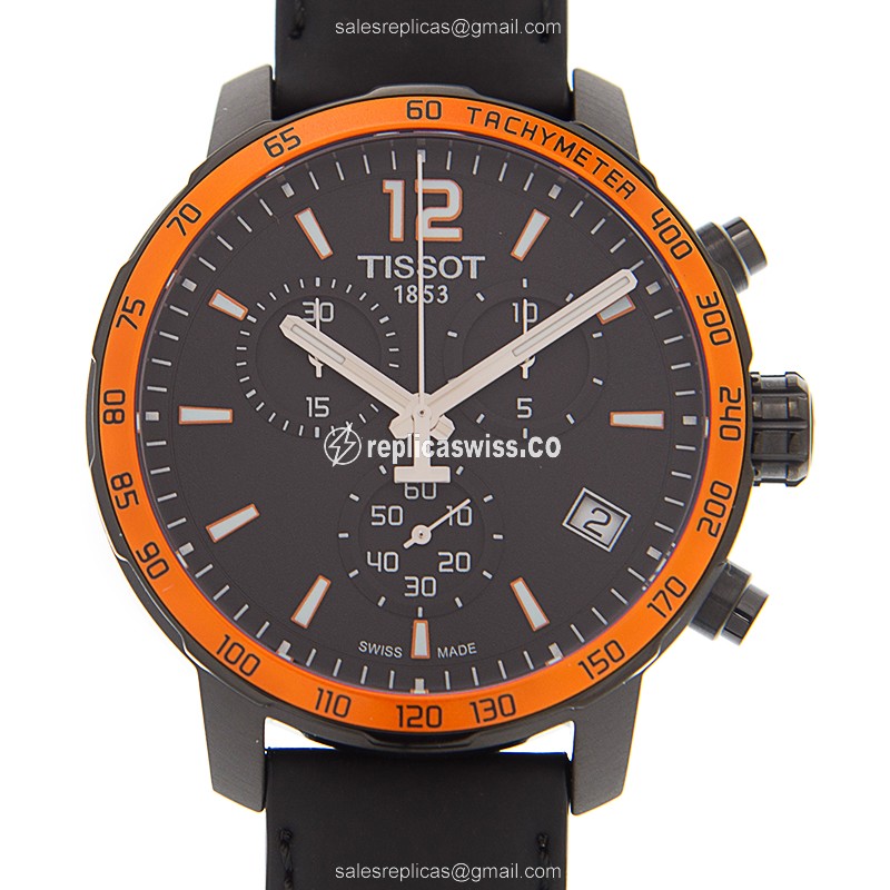 Elegant Tissot T-SPORT Replica Watch | Black Dial & Leather Strap | Stainless Steel Case