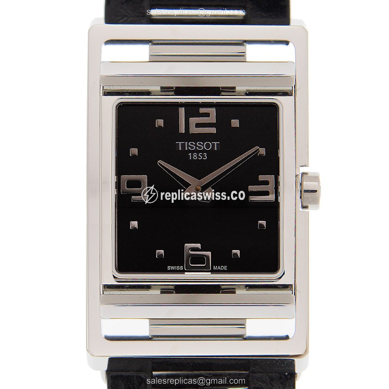 Elegant Tissot T-TREND Quartz Replica Watch | Black Dial, Leather Strap