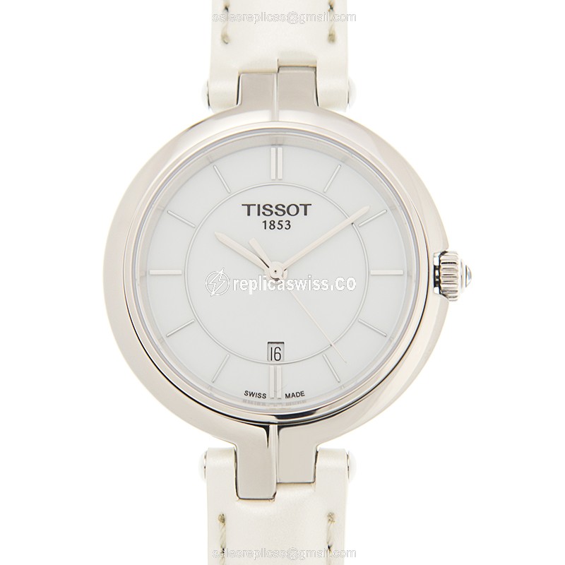 Elegant Tissot T094.210.16.011.00 Flamingo Quartz Watch | White Dial, Leather Strap