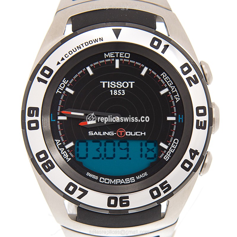 Elegant Tissot Touch Collection Quartz Replica Watch | Black Dial, Stainless Steel Case