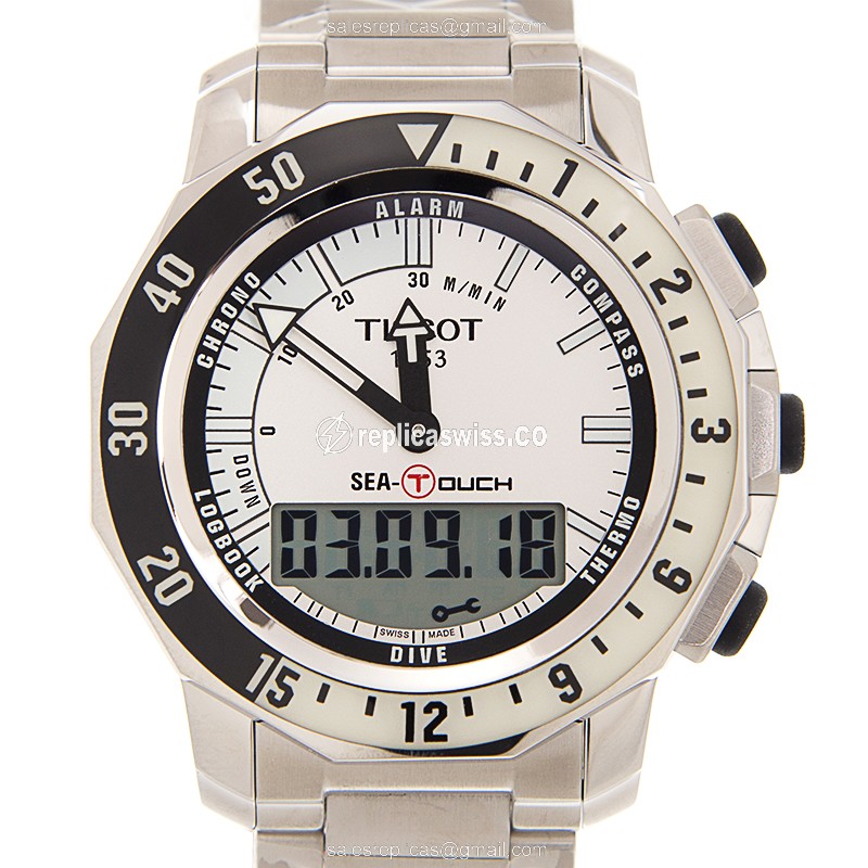 Elegant Tissot TOUCH Collection Quartz Replica with White Dial & Stainless Steel Case Watch
