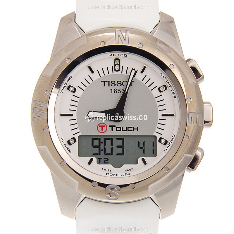 Elegant Tissot TOUCH Quartz Titanium Replica, White Dial & Leather Strap Watch