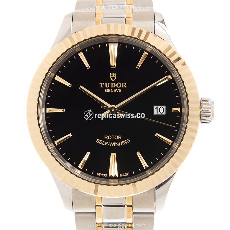 Elegant Tudor 12513-65053-BK Replica with Black Dial & Automatic Movement in 18kt Gold & Steel Case